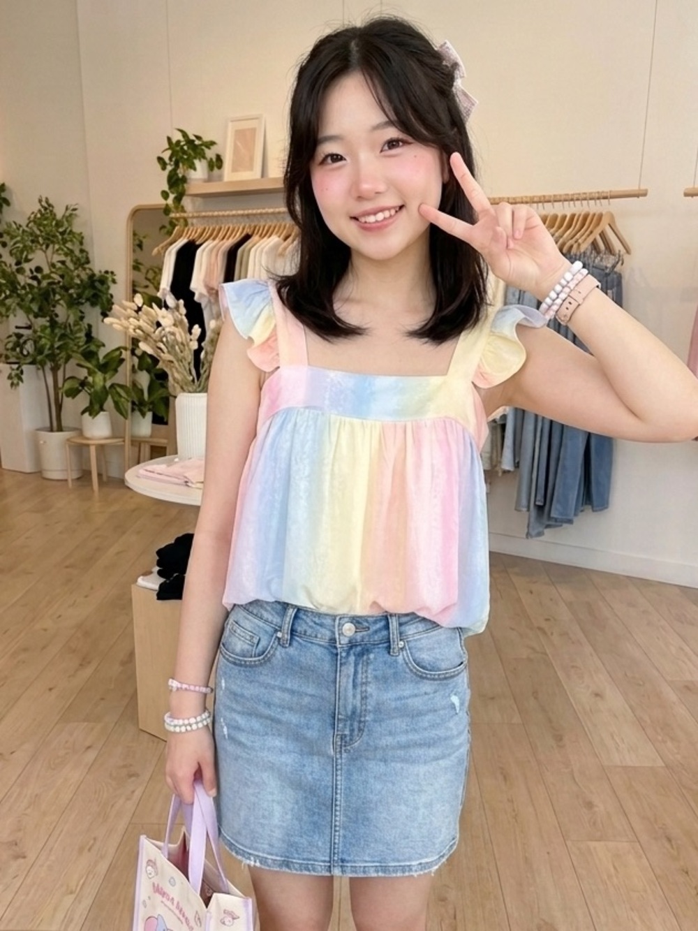 Emily Wonder Watercolor Rainbow Flutter Top Large Kidcore Twee Pastel Kawaii